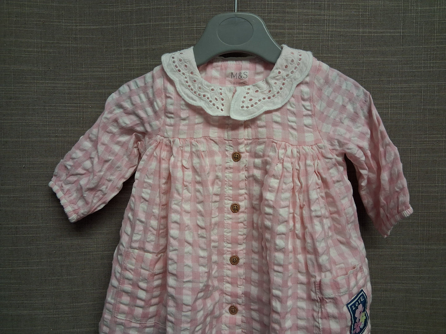 Marks & Spencer Pink White Check A Line Dress Age 0-3 Months New