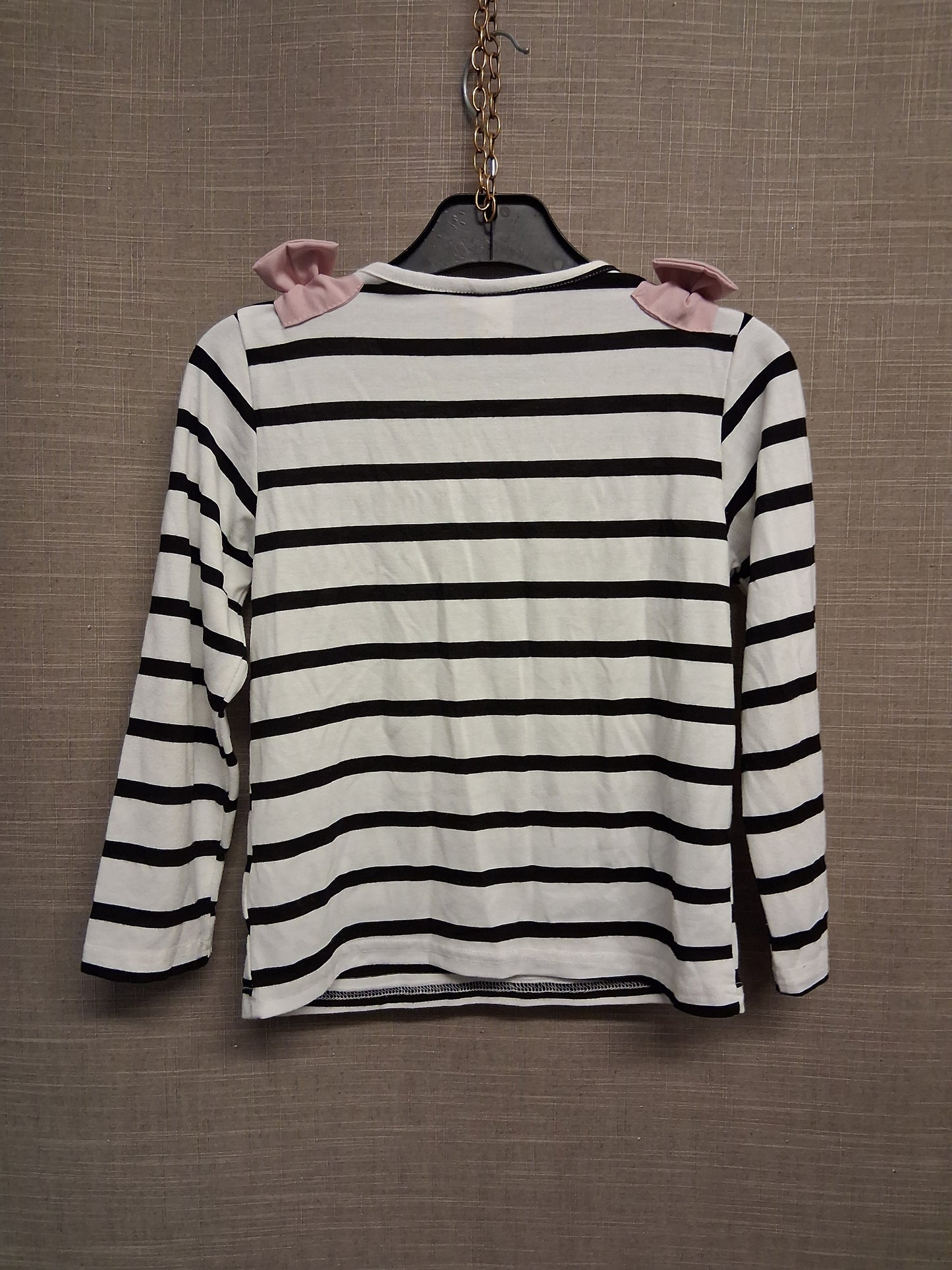 Shein Black White Striped Long Sleeve T-Shirt Pink Bow Detail Age 6 Years
