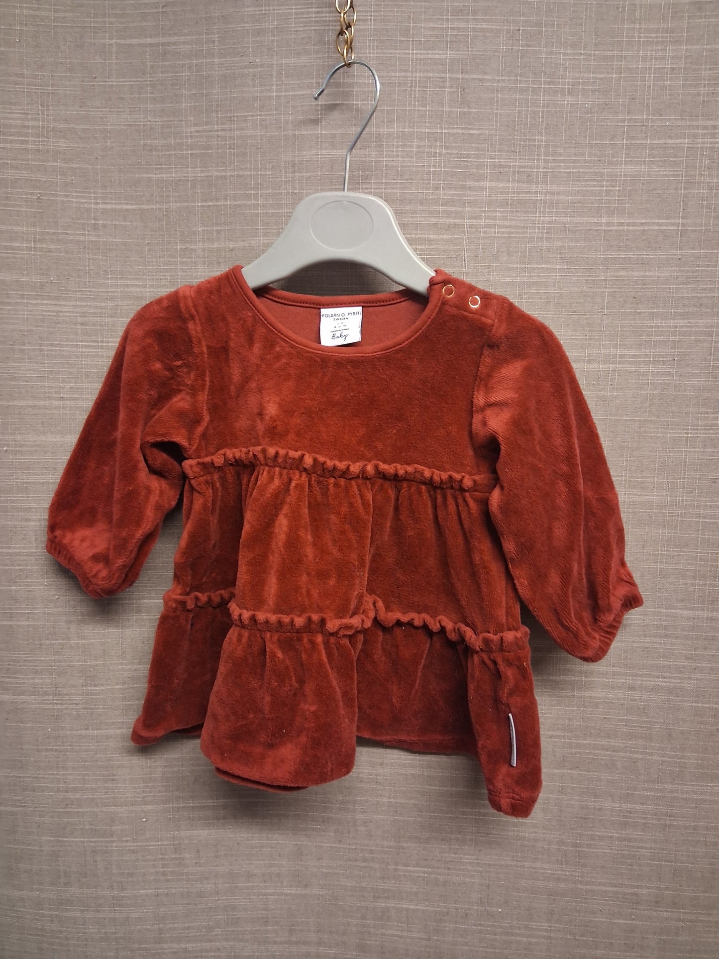Polarn O Pyret Girls Red Velour A Line Dress Long Sleeve Age 4-6 Months