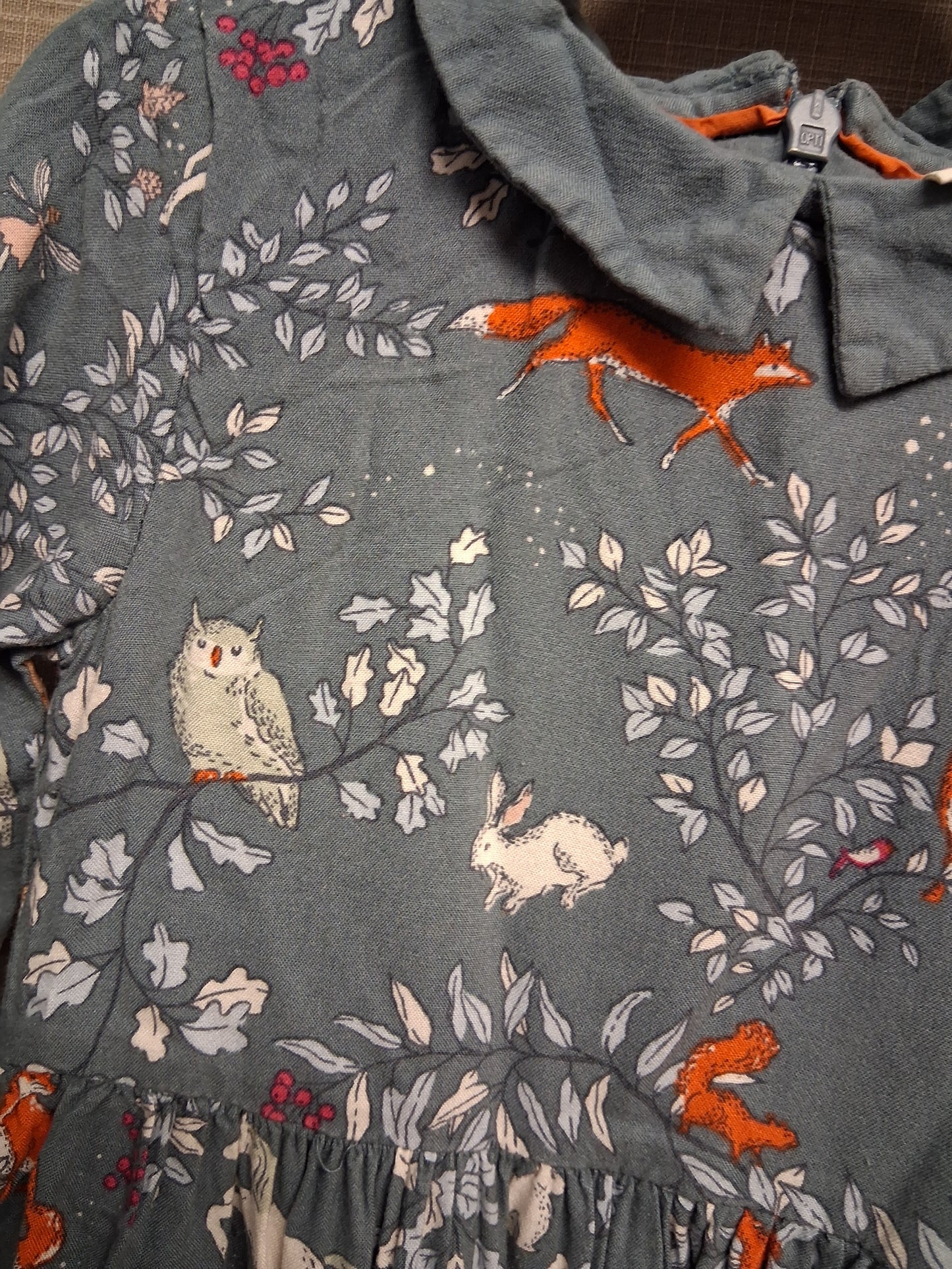 Mini Boden Blue Grey Woodland Theme A Line Dress Age 3-4 Years
