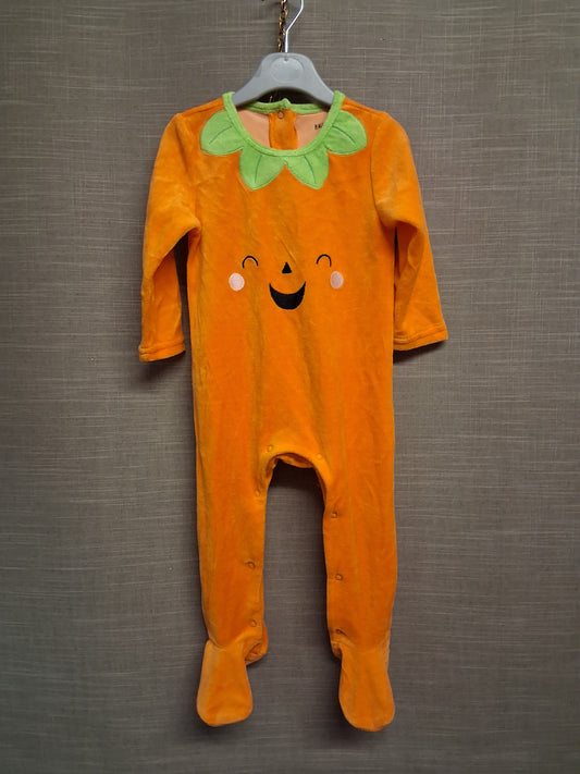 Hallowscream Baby Unisex Pumpkin Sleepsuit Romper Velour Age 12-18 Months