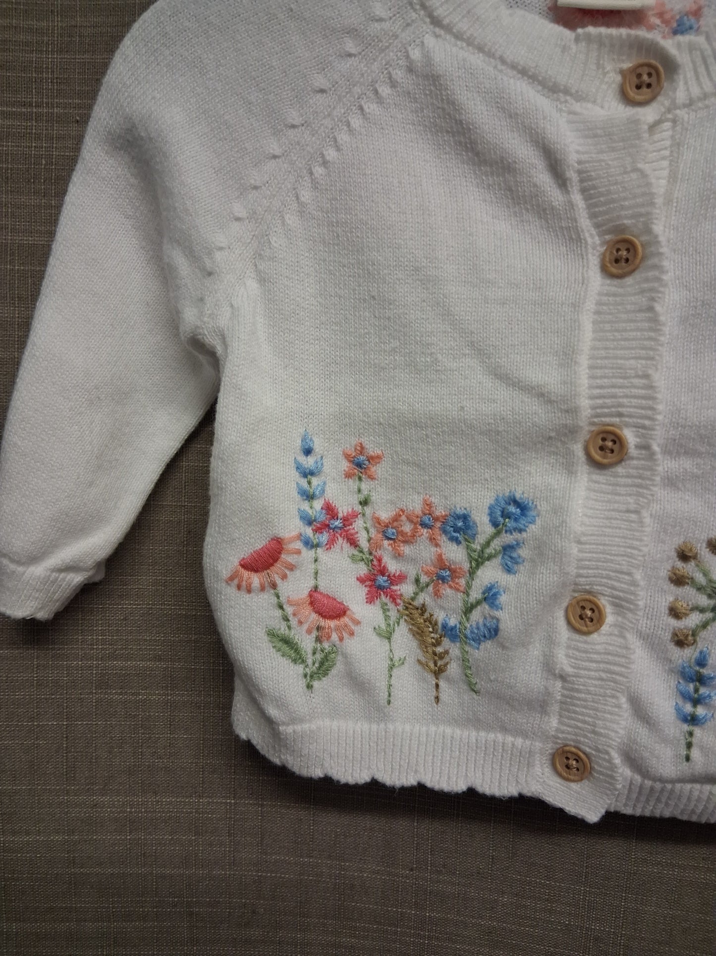 Next Girls White Floral Embroidered Knitted Cardigan Age 0-3 Months