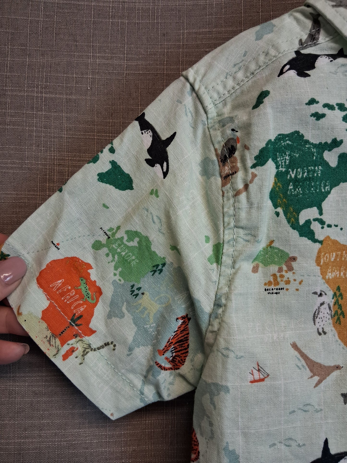 TU Boys Short Sleeve Shirt Green Map of the World Age 5-6 Years