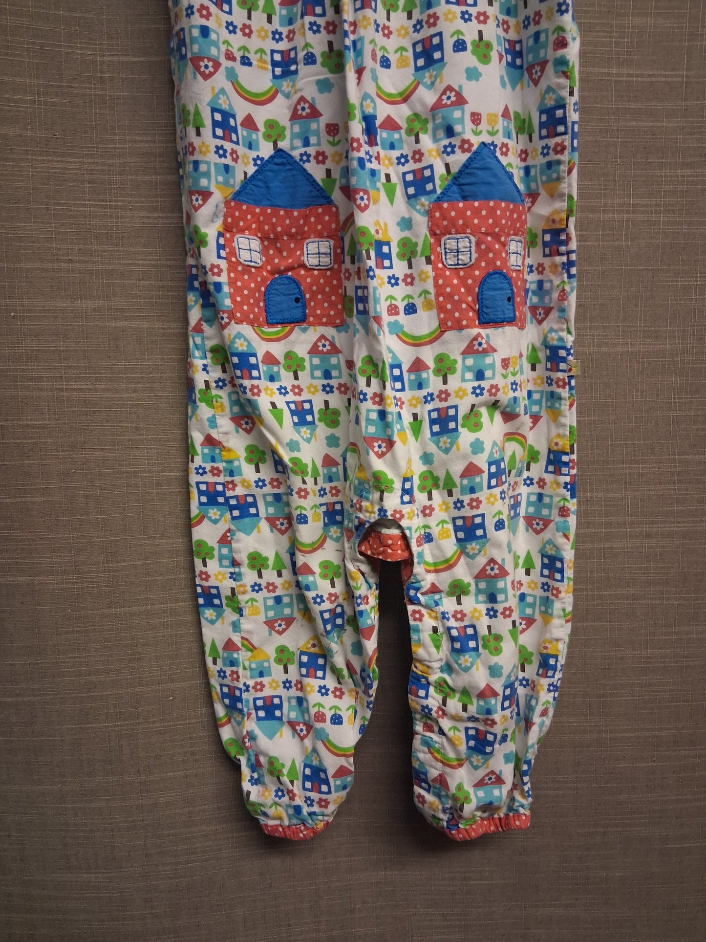 Frugi Girls Orangic Cotton Dungarees Multicolour House Print Age 2-3 Years