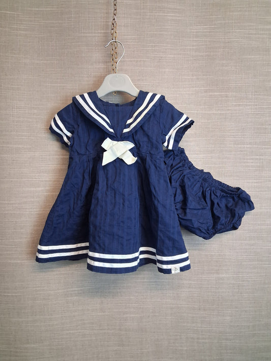 Billie Faiers George Girls Navy Sailor Style Dress With Matching Pants Age 9-12 Months