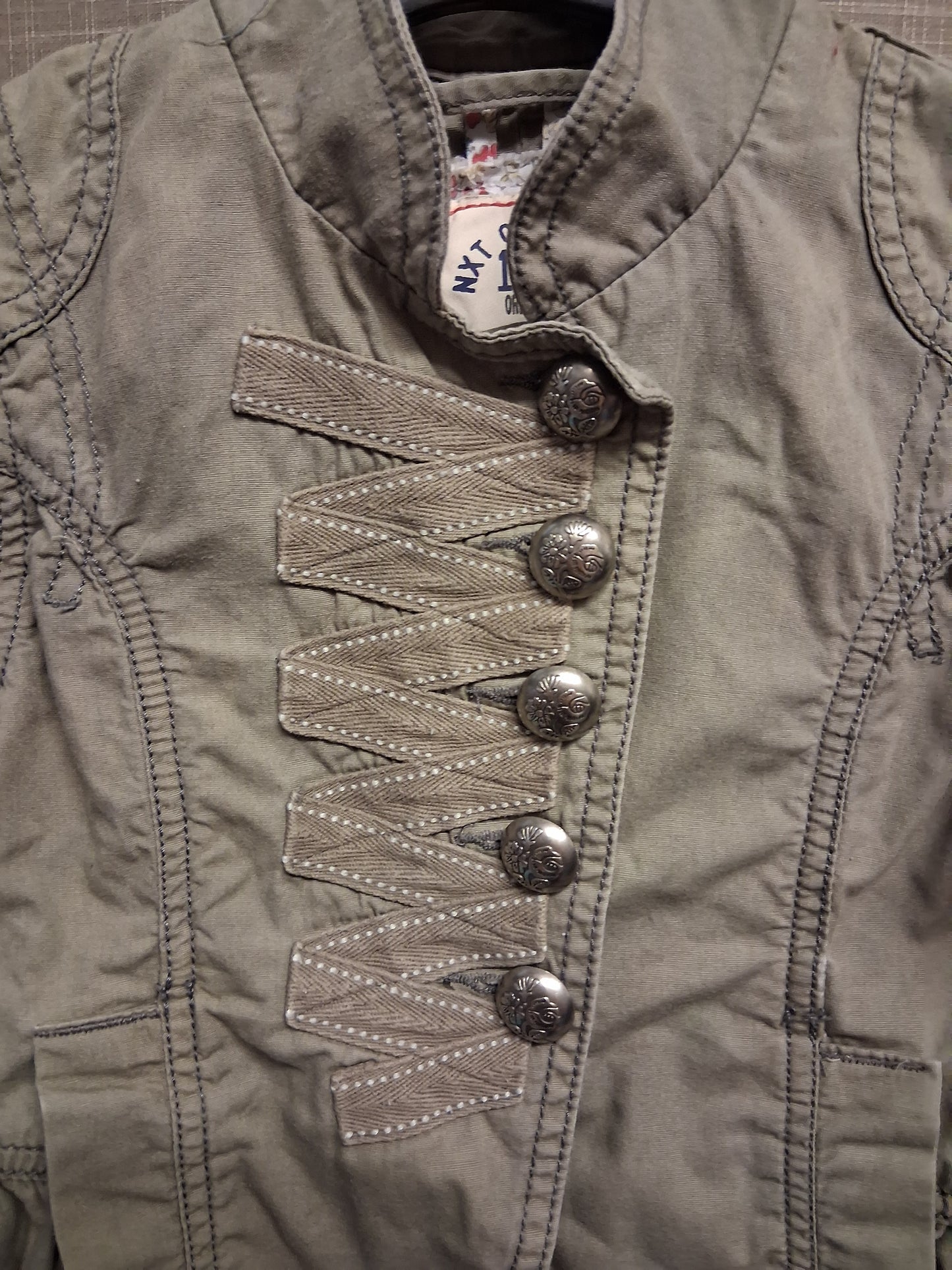 Next Girls Military Style Jacket Khaki Green Age 7-8 Years Vintage