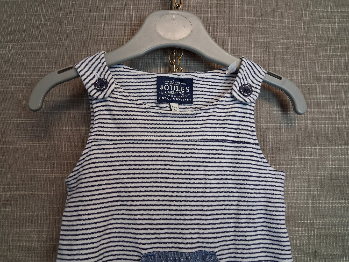 Joules Boys Blue White Stripe Romper Dungarees Age 3-6 Months