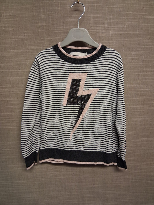 Mintie Mint Velvet Girls Knitted Jumper Sweater Cashmere Blend Grey Stripe Long Sleeve Age 5-6 Years