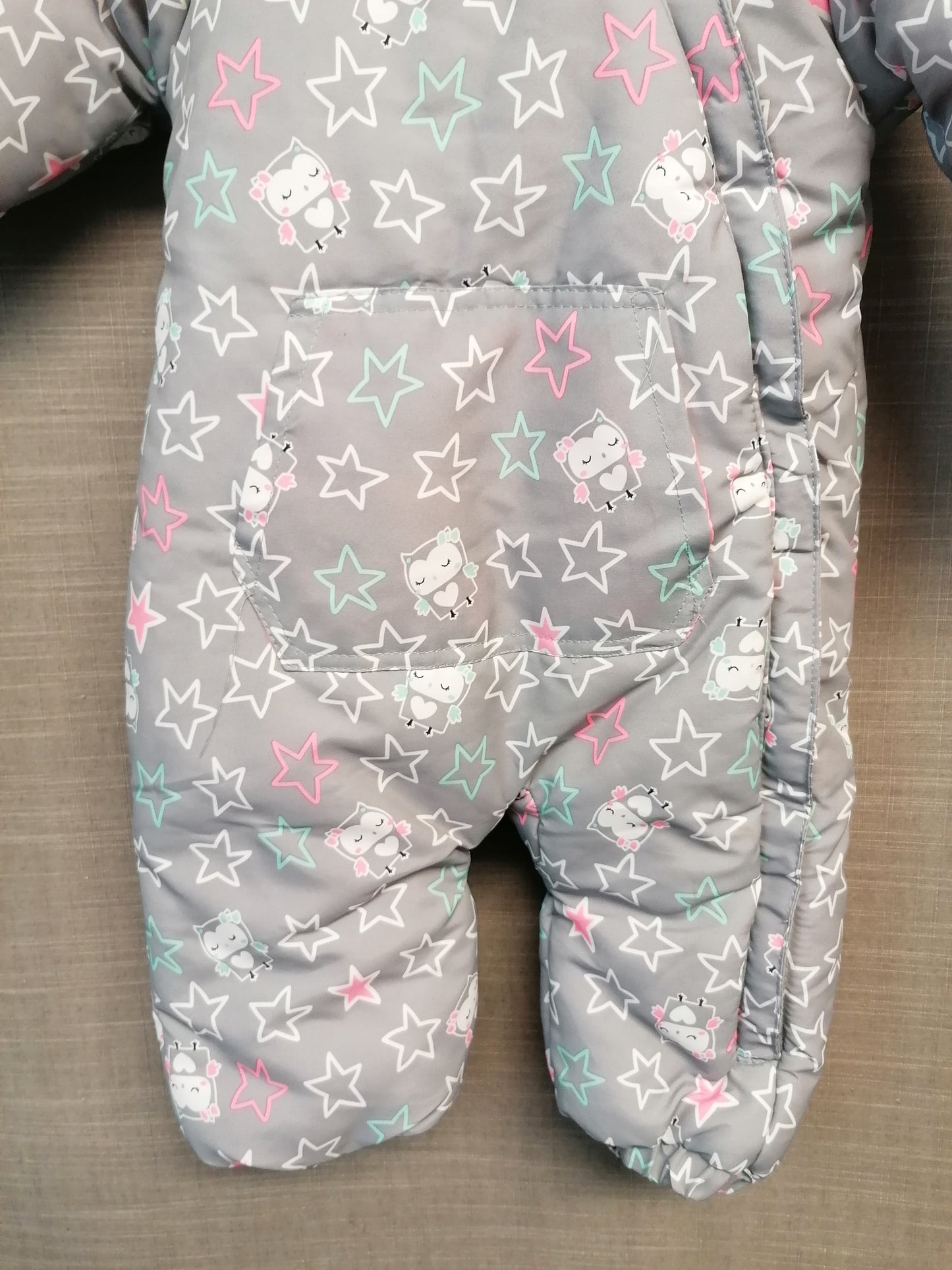 Pep&Co Girls Snowsuit Age 9-12 Months Grey Owl Print Padded Hooded