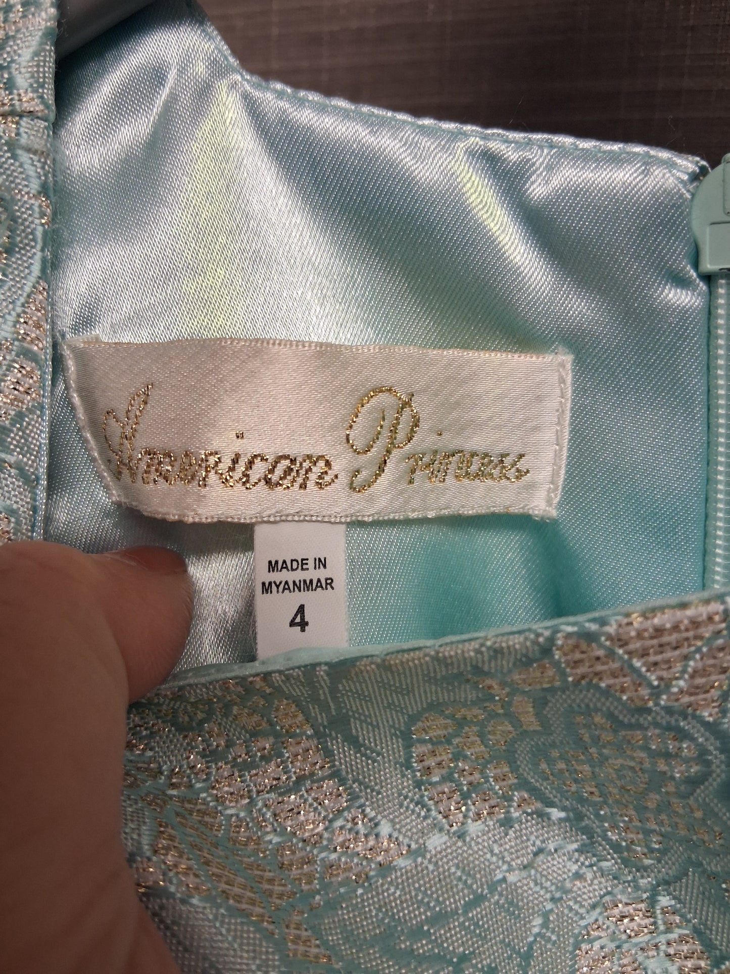 American Princess Duck Egg Blue Gold Thread Floral Party Prom Dress Bridesmaid Age 4 Years
