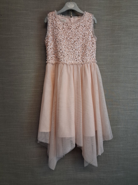 Monsoon Girls Peach Sleeveless Party Dress Sequins Age 7 Year