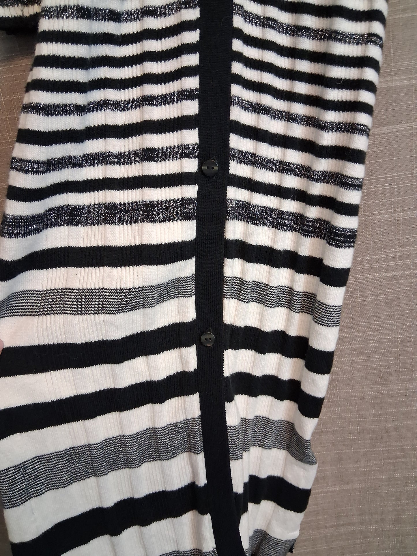 Next Girls Black White Striped V Neck Jumper Dress Button Front Age 9 Years