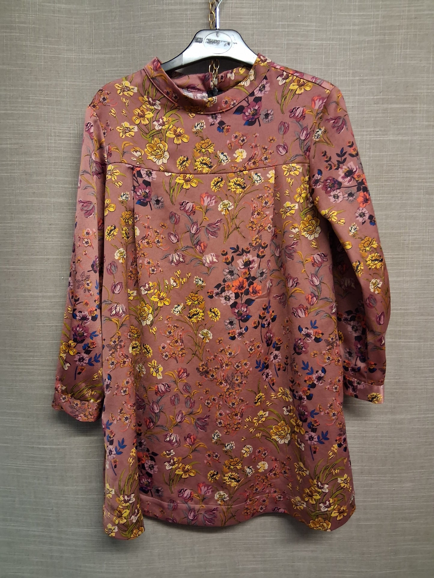 Zara Girls Brown Floral Long Sleeve Dress A Line Age 9 Years