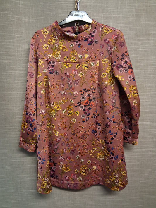 Zara Girls Brown Floral Long Sleeve Dress A Line Age 9 Years