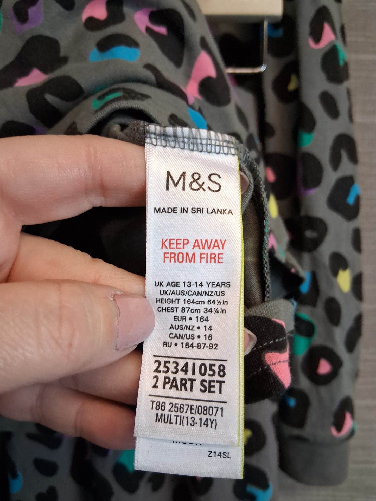 Marks & Spencer Girls Multicolour Leopard Print Pyjamas Set Age 13-14 Years