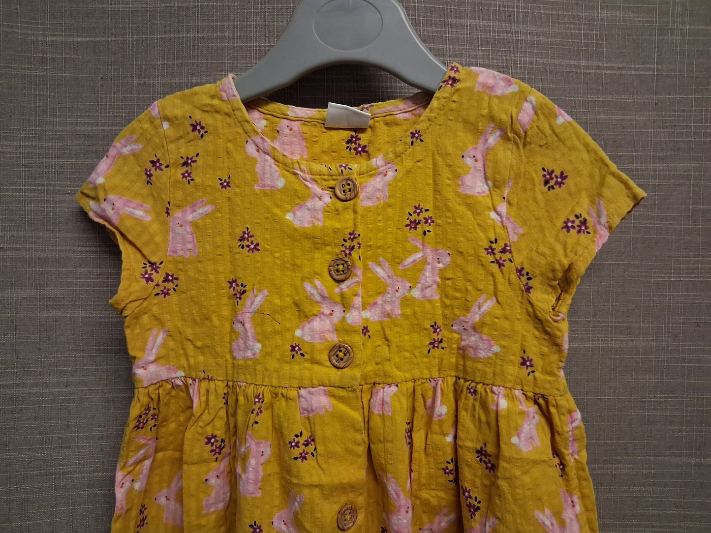 Next Girls Mustard Yellow Rabbits Cap Sleeve A Line Dress Age 2-3 Years