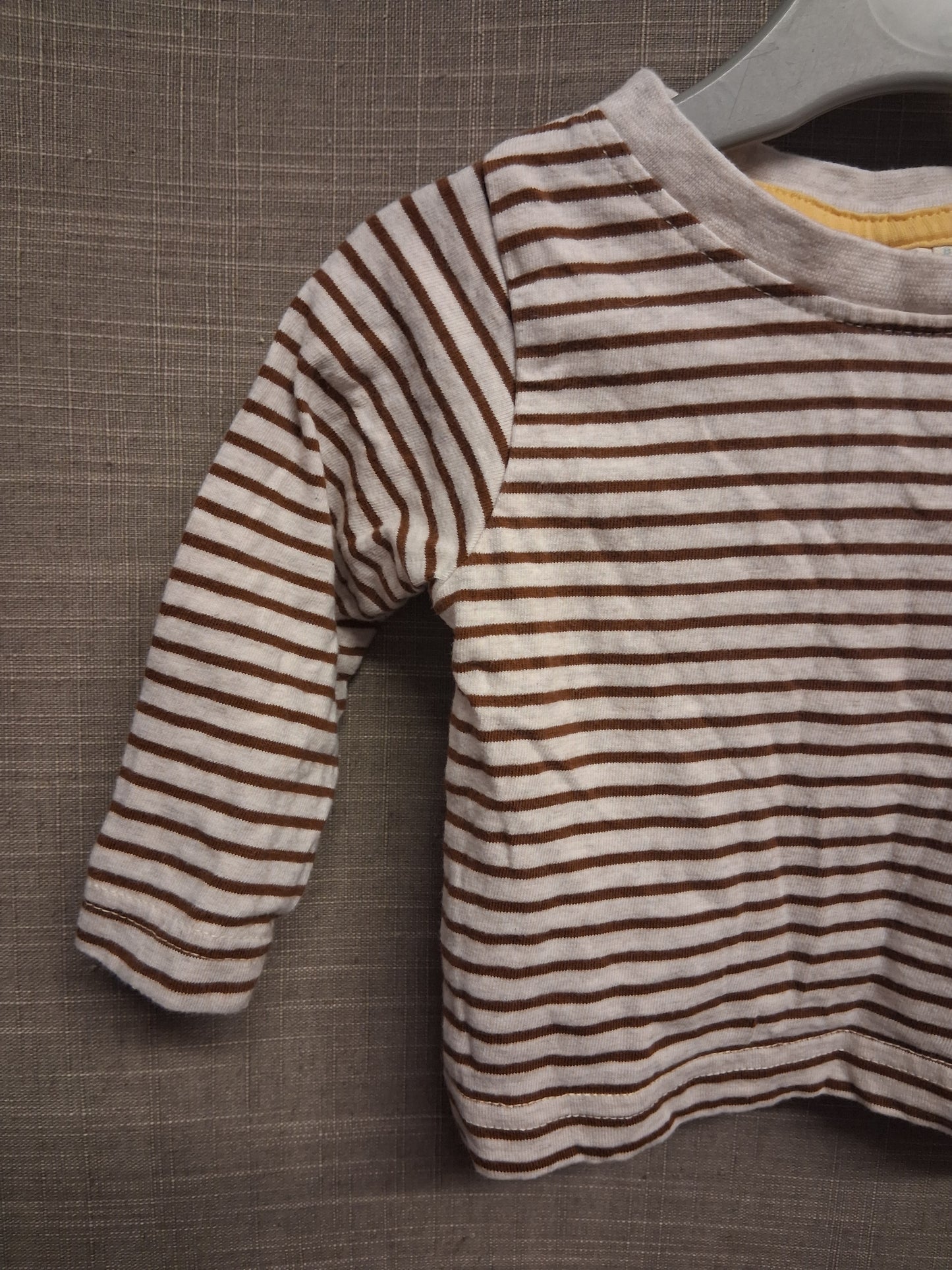 JoJo Mamam Bebe Boys Brown White Striped Long Sleeve T-Shirt Age 3-6 Months