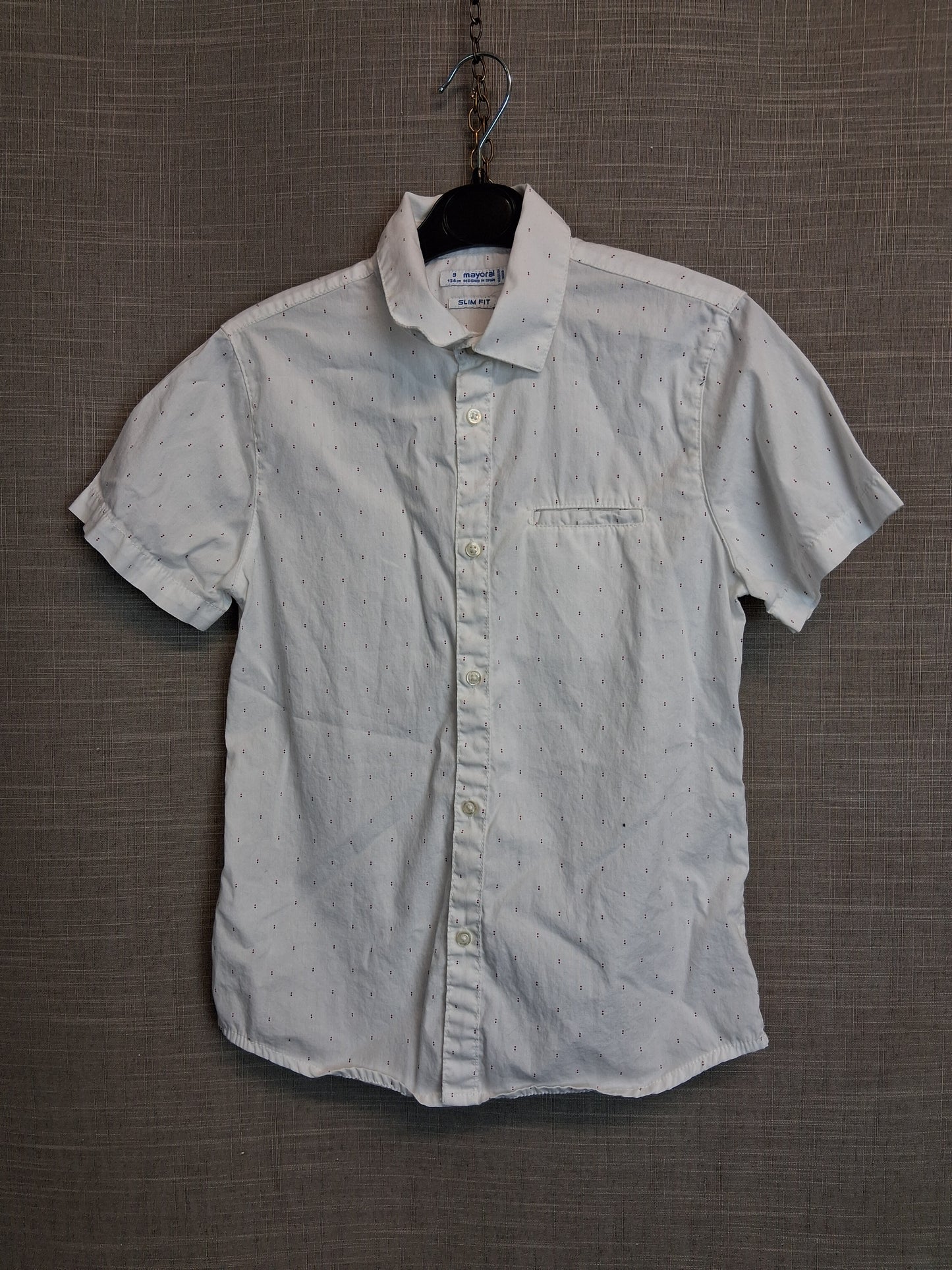 Mayoral Slim Fit Short Sleeve Shirt Age 9 Years White Spotty