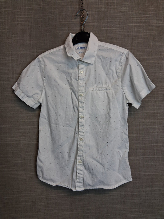 Mayoral Slim Fit Short Sleeve Shirt Age 9 Years White Spotty
