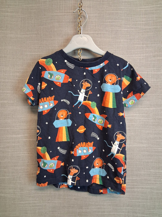 Next Space Theme Blue T-Shirt Short Sleeve 100% Cotton Age 3-4 Years