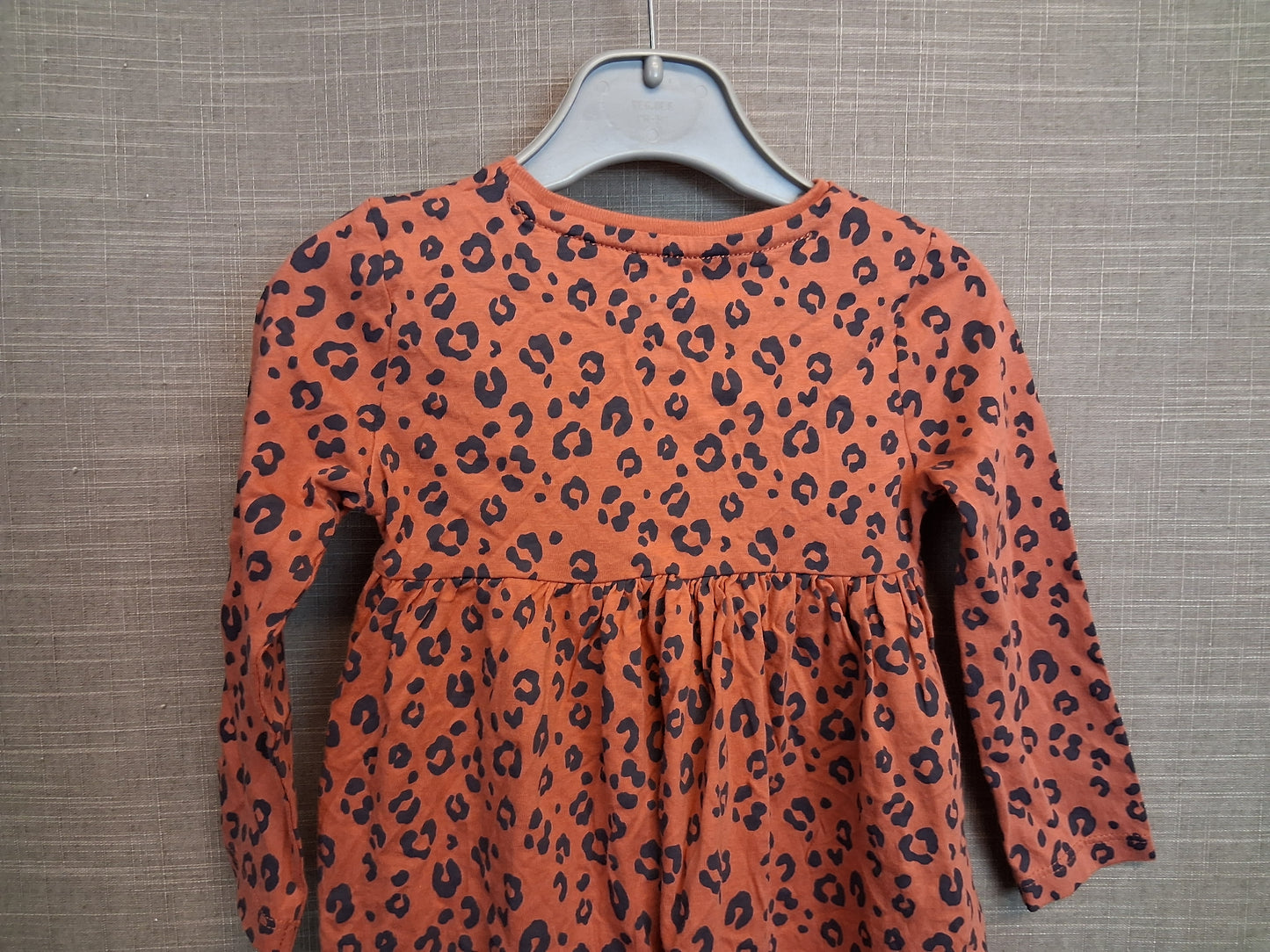 F&F Girls Orange Leopard Print Jersey Dress Long Sleeve Age 12-18 Months