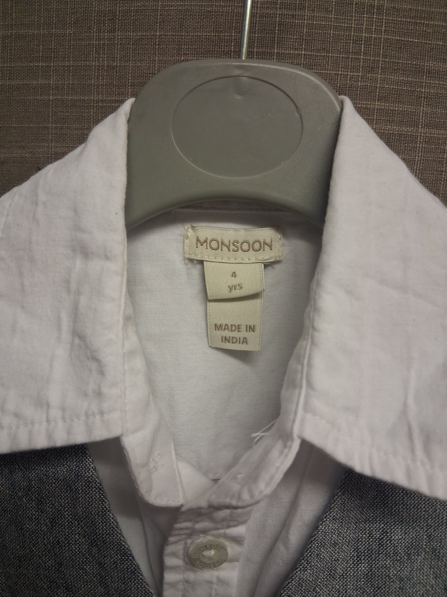 Monsoon Boys White Long Sleeve Shirt & Grey Waistcoat Age 4 Years
