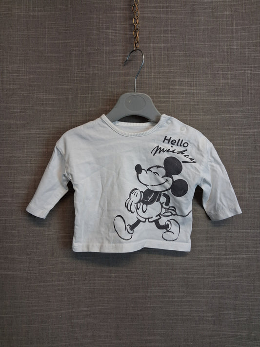 Disney Mickey Mouse White Long Sleeve T-Shirt Age 0-3 Months