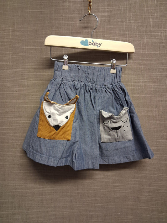 Lilly + Sid Blue Chambray Denim Skirt Lined Pockets Age 2-3 Years