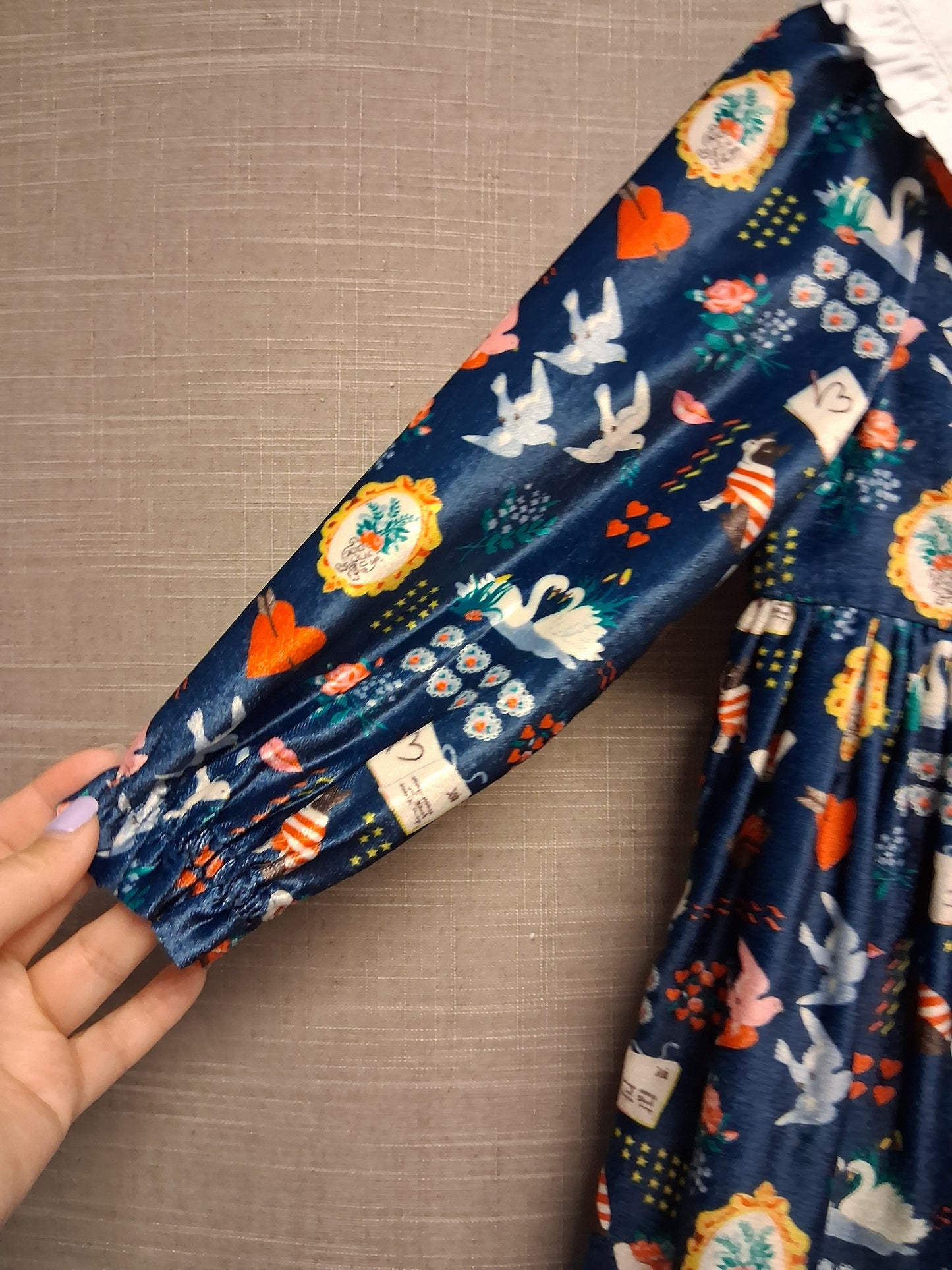 Cath Kids Cath Kidston Velour Long Sleeve Blue Dress Age 2-3 Years Peter Pan Collar Cute Print