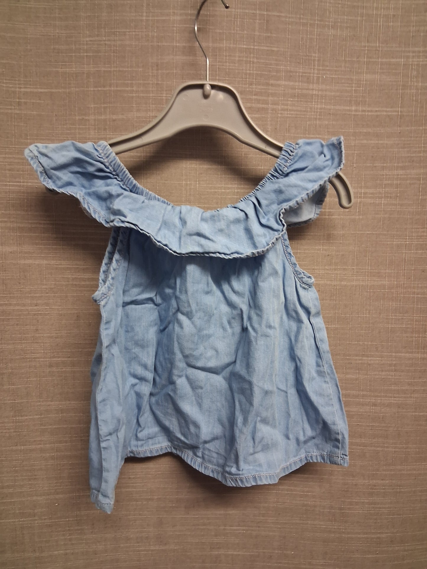 F&F Girls Blue Chambray Denim Blue Off the Shoulder Top Age 2-3 Years