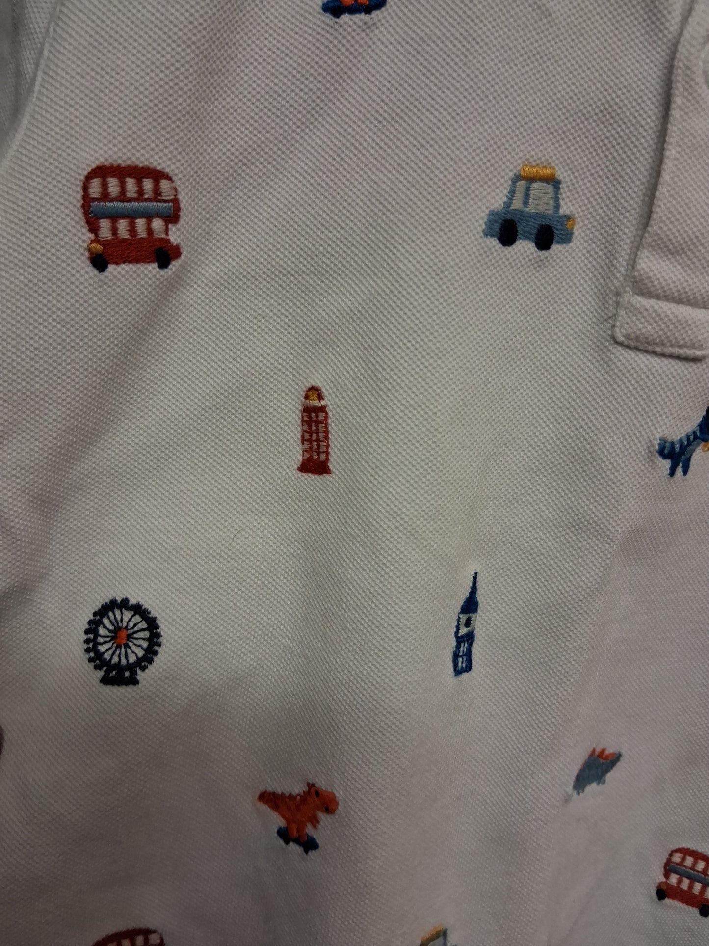 Next Boys White Short Sleeve Polo T-Shirt Embroidered Vehicles Age 5-6 Years