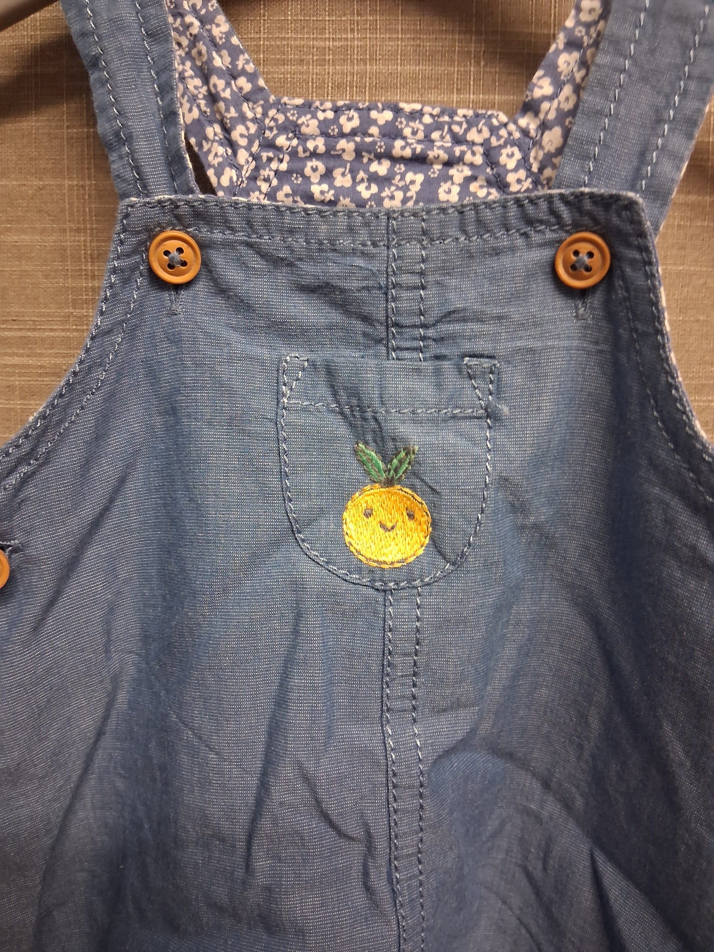 Marks & Spencer Girls Blue Chambray Denim Pinafore Dress Age 3-6 Months