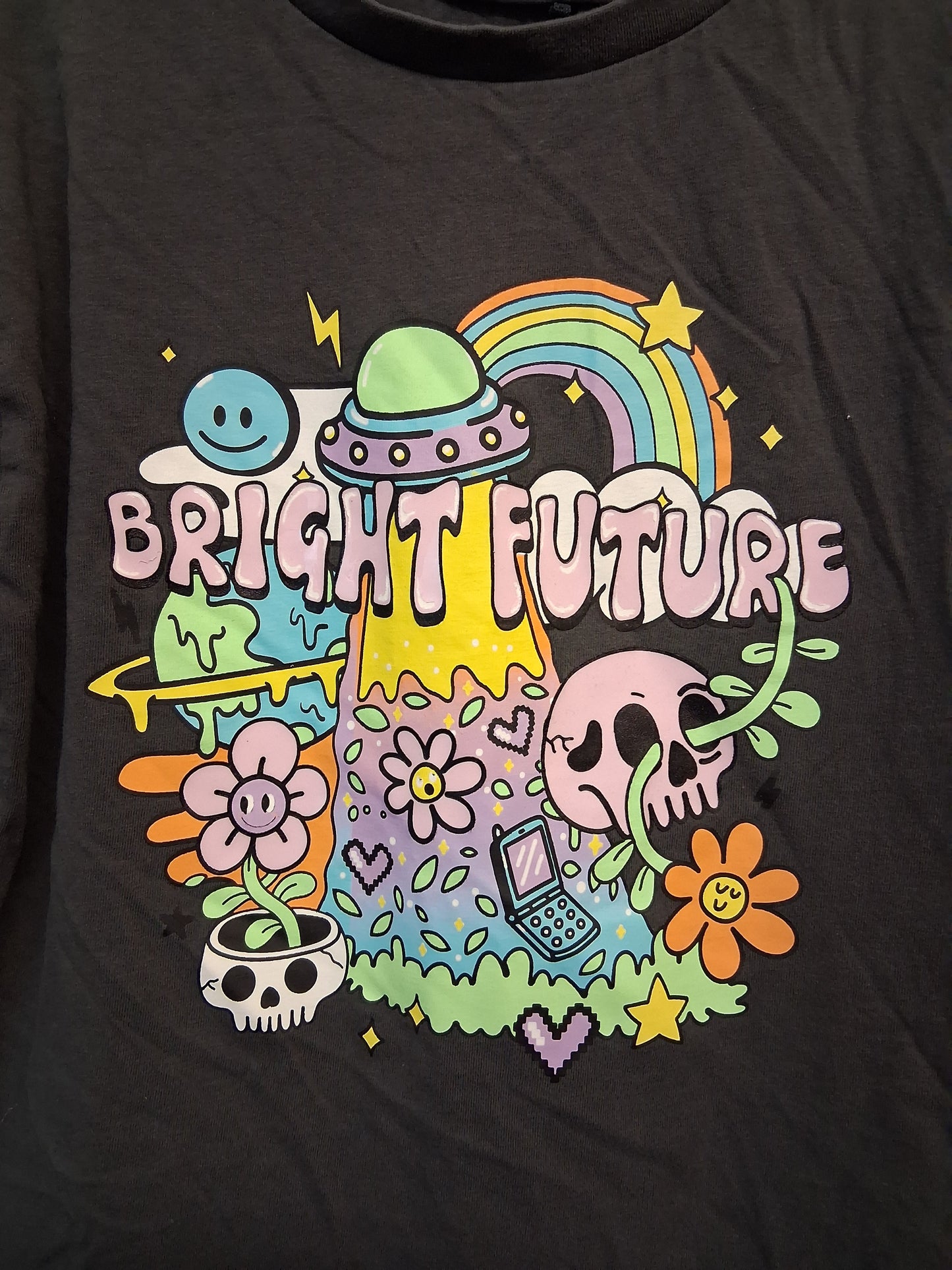 Next Girls Grey Loose Fit T-Shirt Short Sleeve Graphic Print Age 5 Years