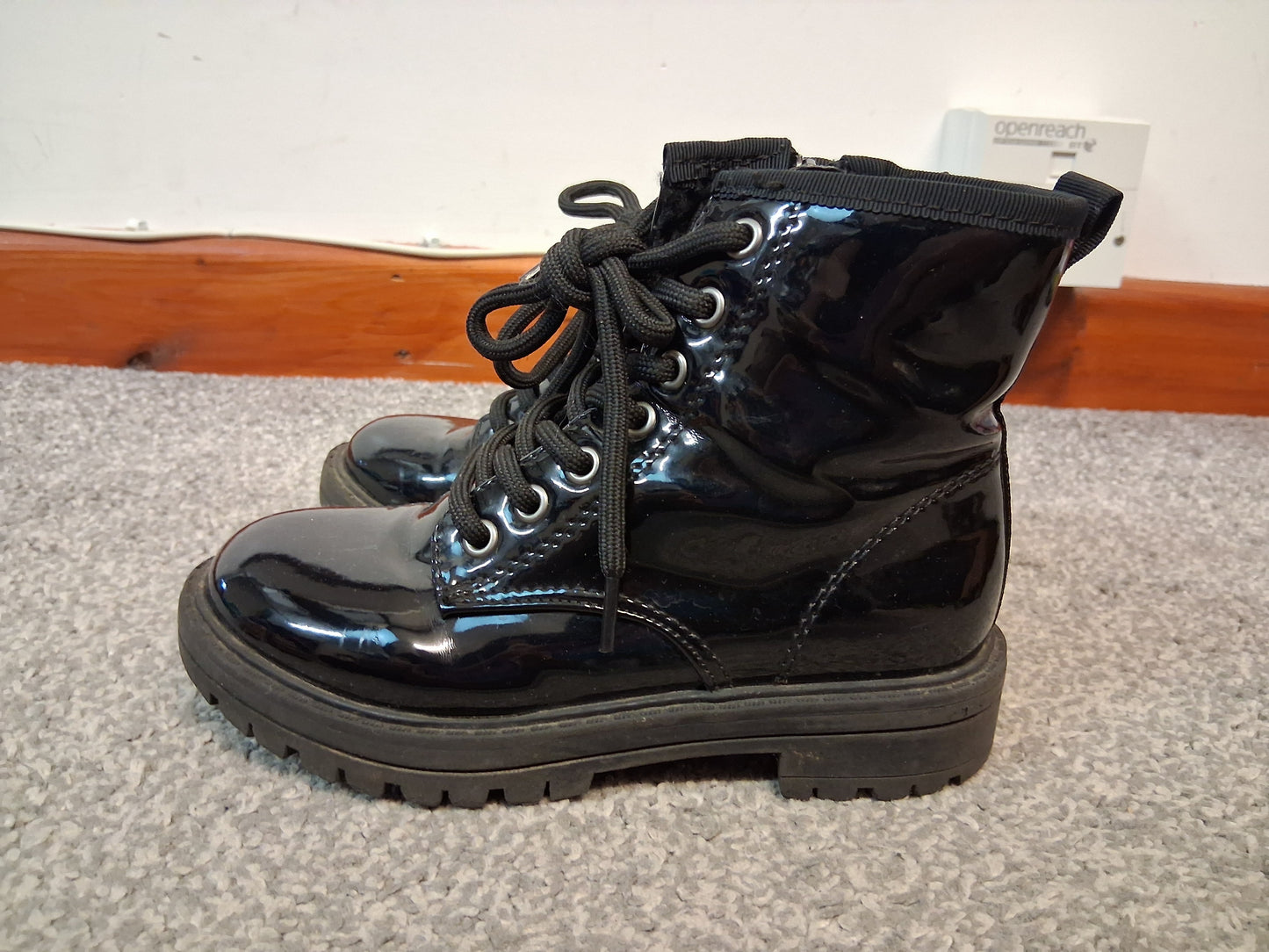 Next Girls Black Patent Faux Lace Up Ankle Boots Size 11