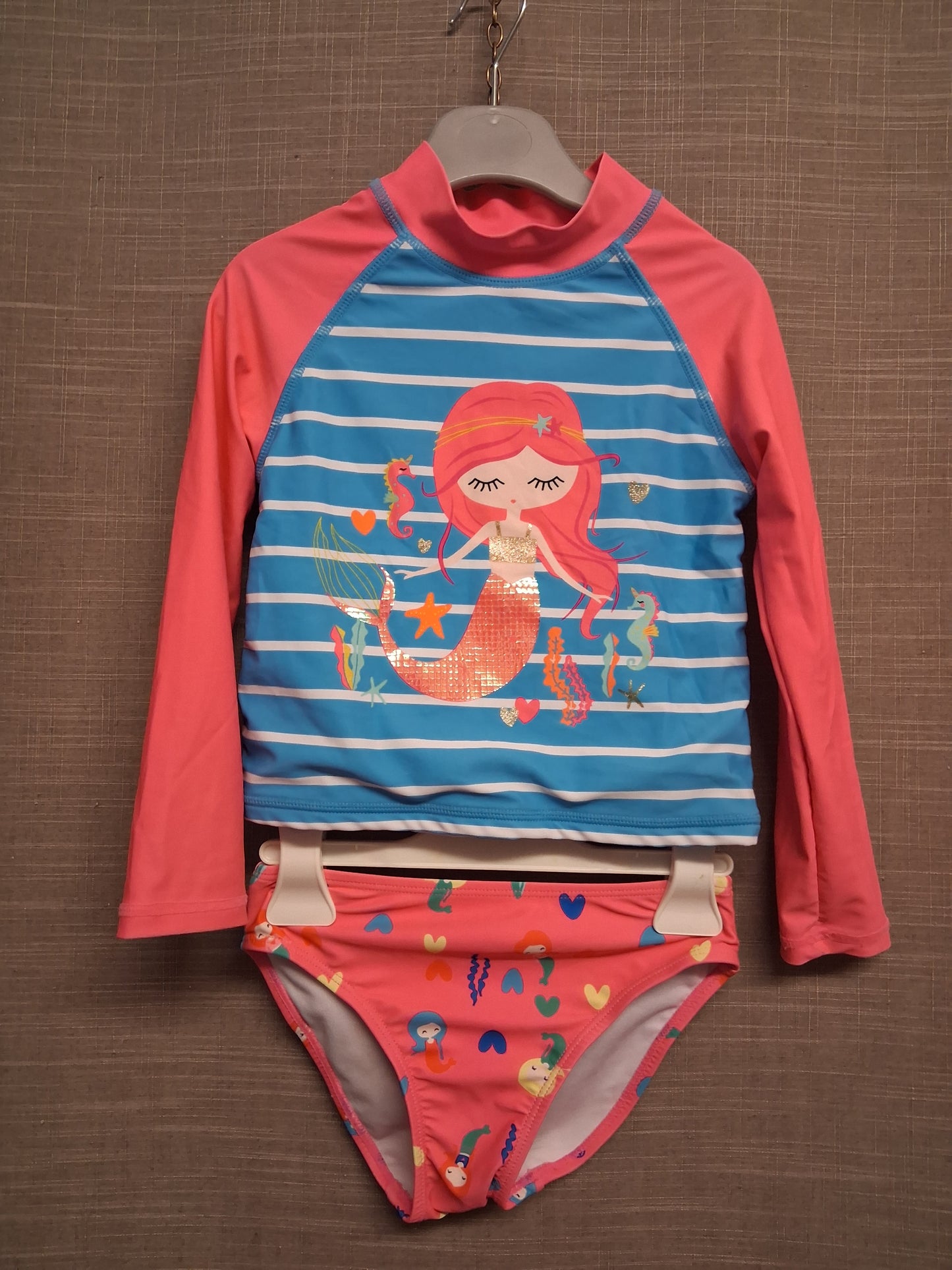 Peacocks Kids Girls Mermaid Swimsuit 2 Piece Long Sleeve Top Age 3-4 Years