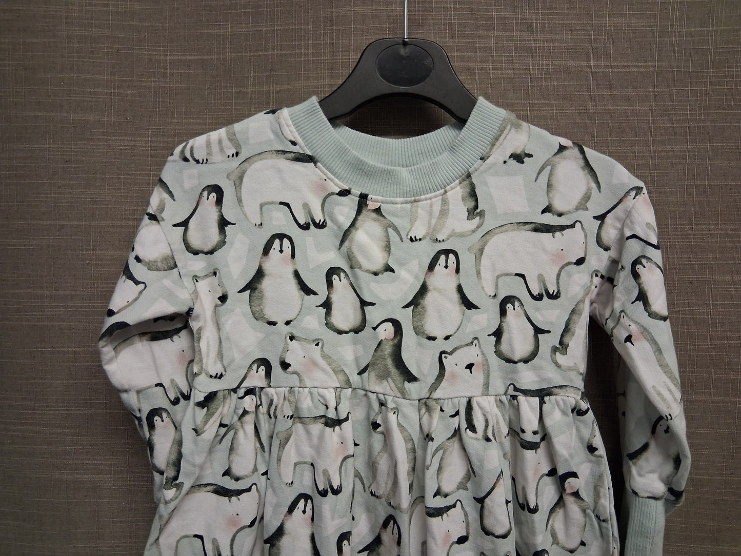 Next Girls Grey Blue Penguin Polar Bear Jumper Dress Jersey Age 3-4 Years