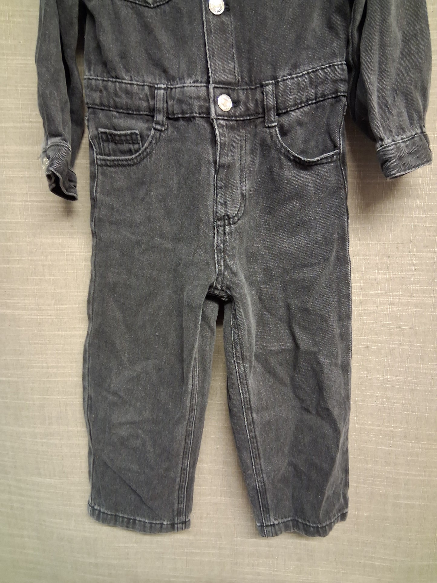 Zara Girls Faded Black Denim Boiler Suit Age 2-3 Years