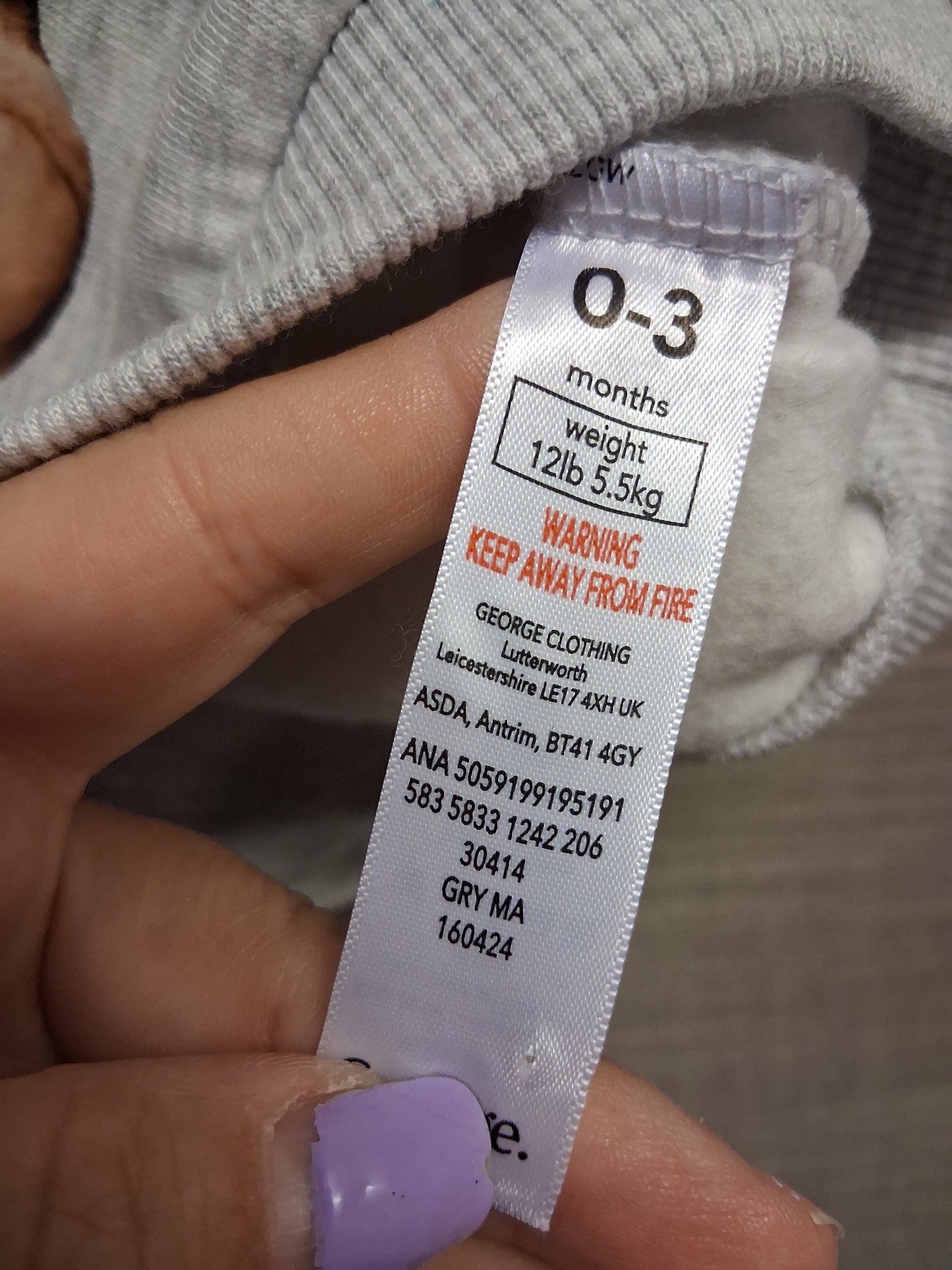 George Baby Boys Grey Sweater Jumper Cute Teddy Graphic Print Age 0-3 Months