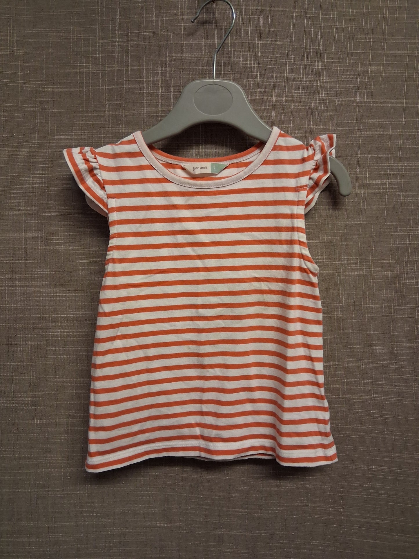 John Lewis Girls Pink White Striped Cap Sleeve T-Shirt Age 2-3 Years