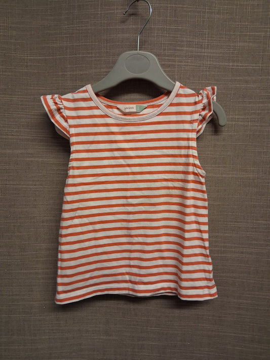 John Lewis Girls Pink White Striped Cap Sleeve T-Shirt Age 2-3 Years