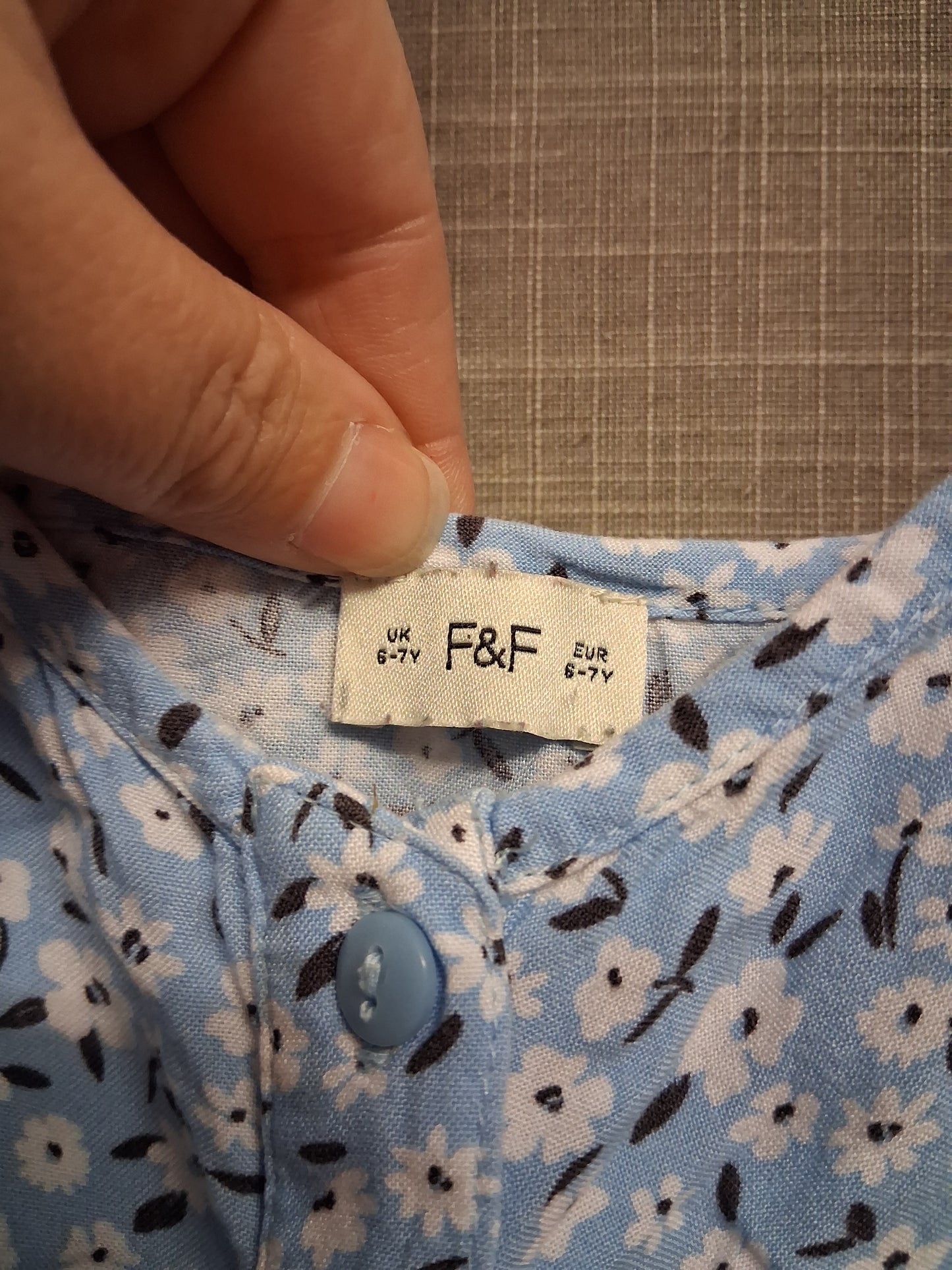 F&F Girls Blue Floral Sundress Button Front Lightweight Age 6-7 Years