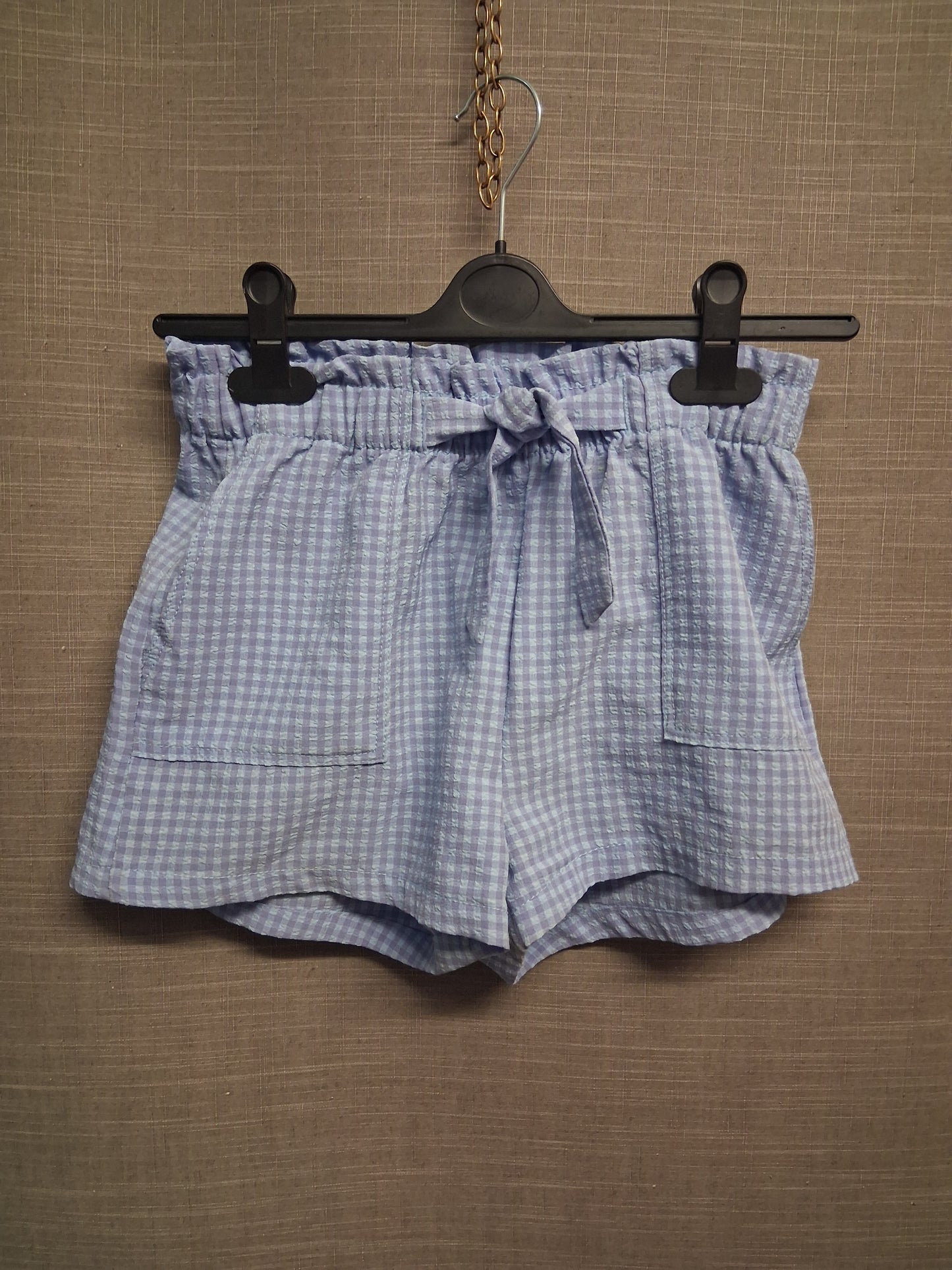 H&M Blue Lilac Checked Shorts Elasticated Waist Age 12-14 Years