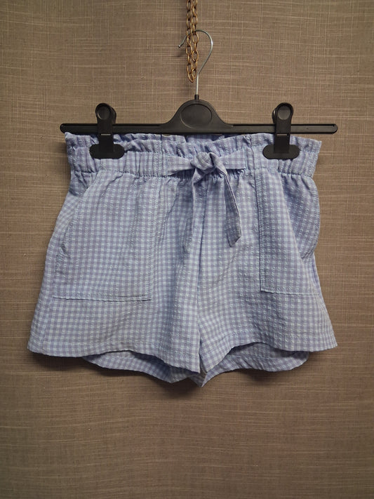 H&M Blue Lilac Checked Shorts Elasticated Waist Age 12-14 Years