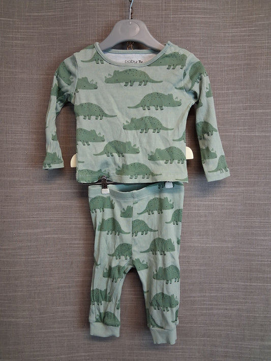 TU Boys Dinosaur Green Pyjamas 2 Piece Set Age 3-6 Months