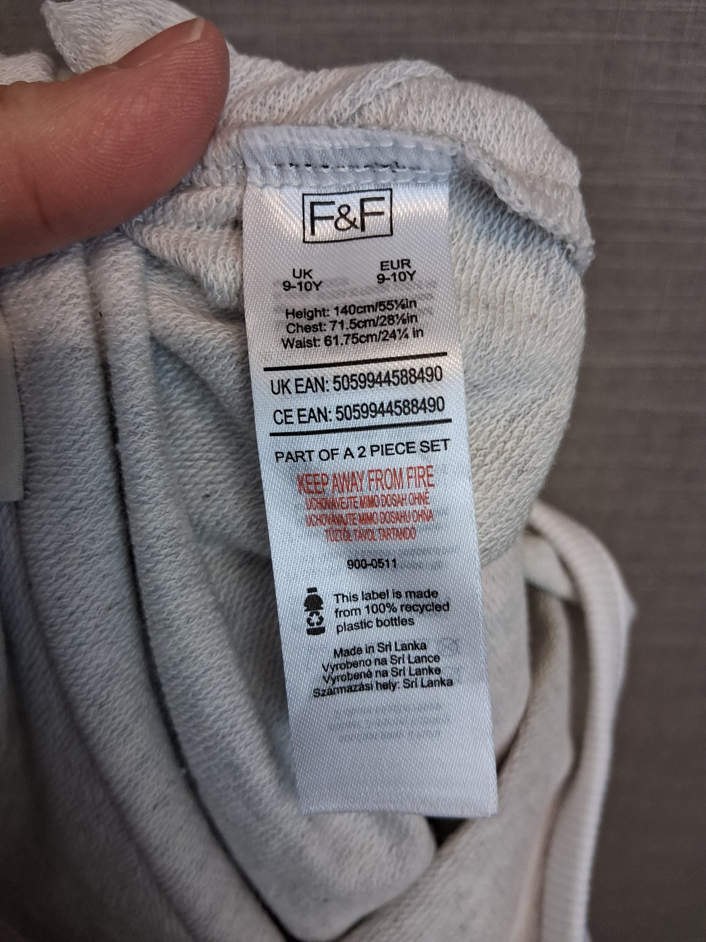 F&F Girls Playsuit Grey Jersey Age 9-10 Years