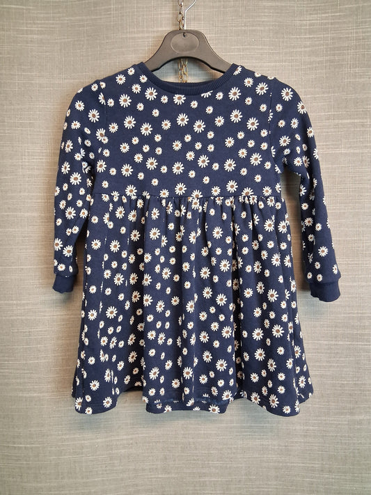 F&F Girls Blue Floral Jersey Dress Long Sleeve Age 3-4 Years