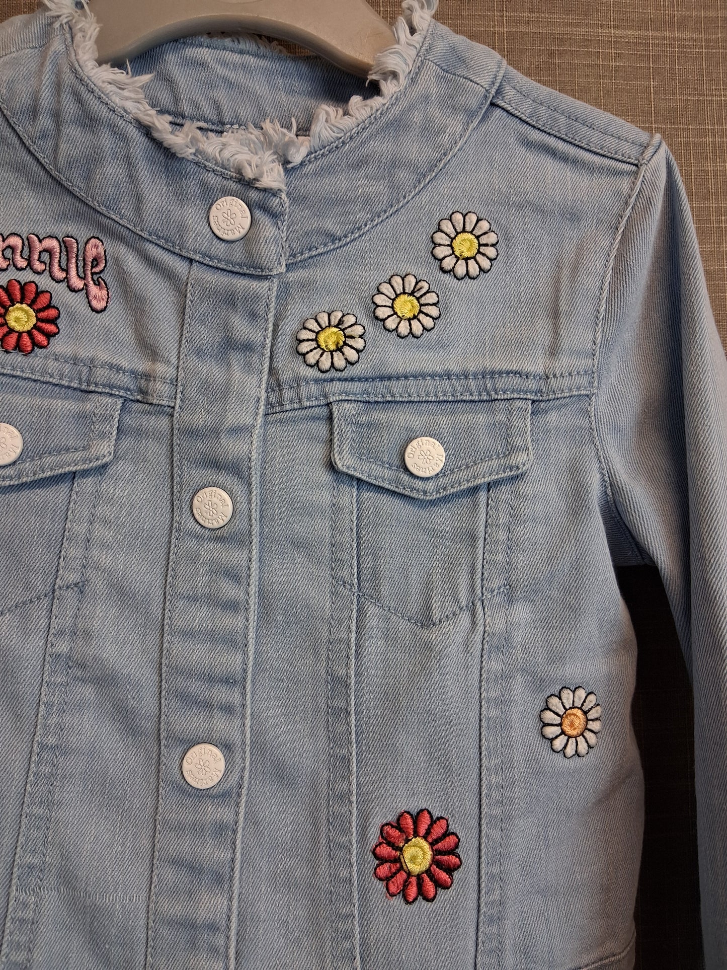 Disney Baby Minnie Mouse Deni Jacket Fray Hem Graphic Print Back Age 18-24 Months