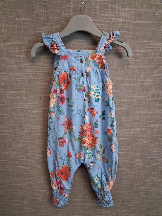 Next Girls Blue Floral Romper Sleeveless Jersey Age 3-6 Months