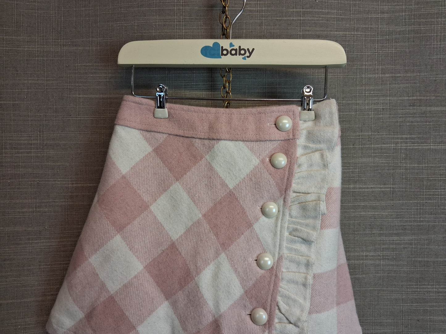 Shein Girls A Line Skirt Pink Cream Check Age 3-4 Years