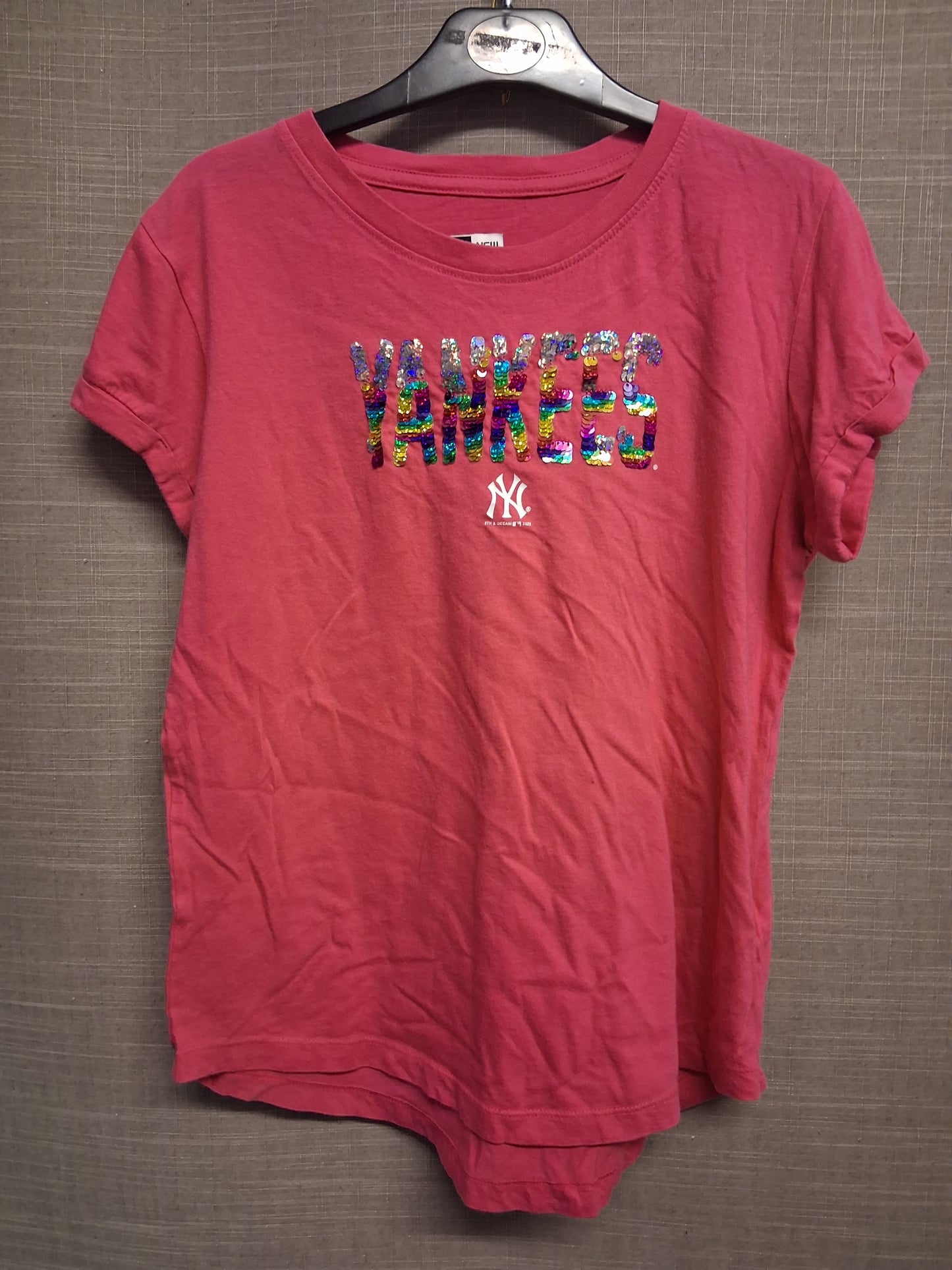 New Era New York Yankees Pink Sequin T-Shirt Short Sleeve Age 14-16 Years
